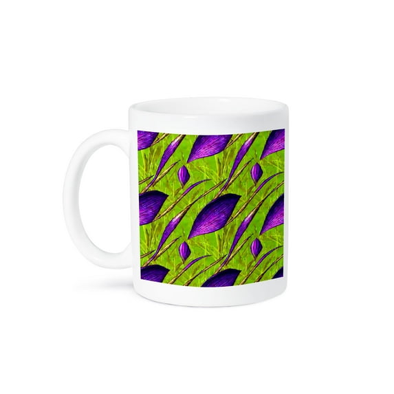 3drose, Pattern of Abstract Purple Leaves, Summer Grasses, Mardi Gras Gift, 11oz Mug