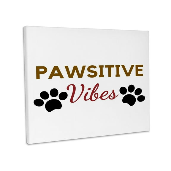 3dRose, Paw Print with Text Pawsitive Vibes, Museum Grade Canvas Wrap 20x16