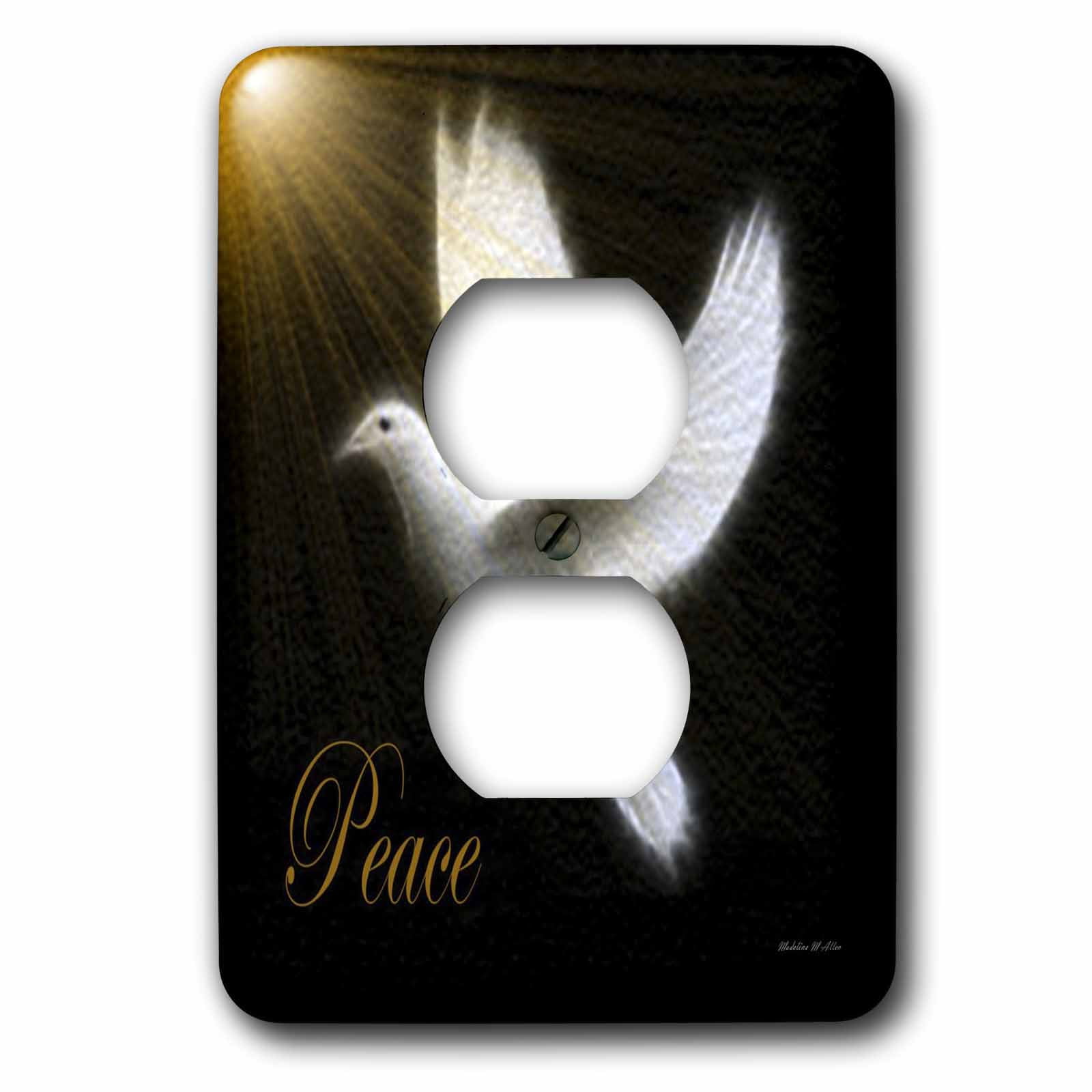 3dRose, Peace Dove - Black - White -Gold - Bird Art, 2 plug outlet cover