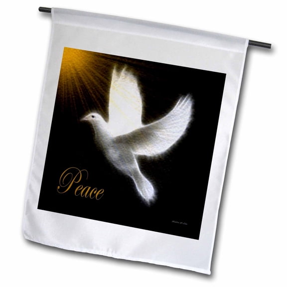 3dRose, Peace Dove - Black - White -Gold - Bird Art, 12 x 18 inch Garden Flag
