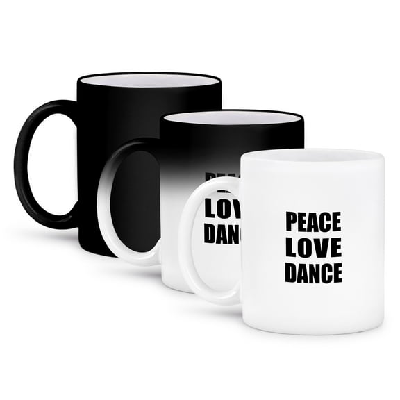 3dRose, Peace Love and Dance - Things that make me happy - dancing dancer gift, 11oz Magic Transforming Mug