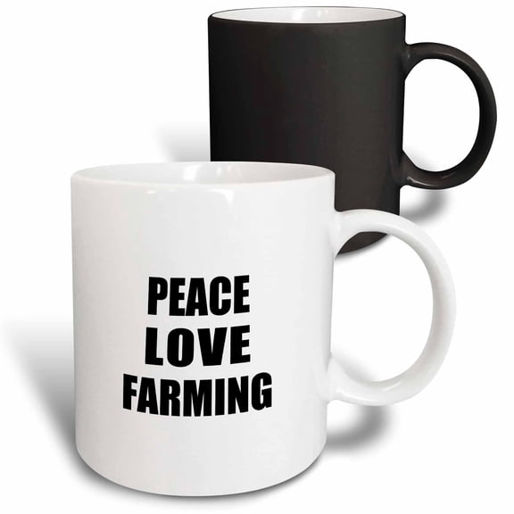 3drose, Peace Love and Farming - Things That Make Me Happy - Fun Farmer Gift, 11oz Magic Transforming Mug