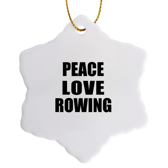 3drose, Peace Love and Rowing - Things That Make Me Happy - Rower Sport Gift, 3 inch Snowflake Porcelain Ornament