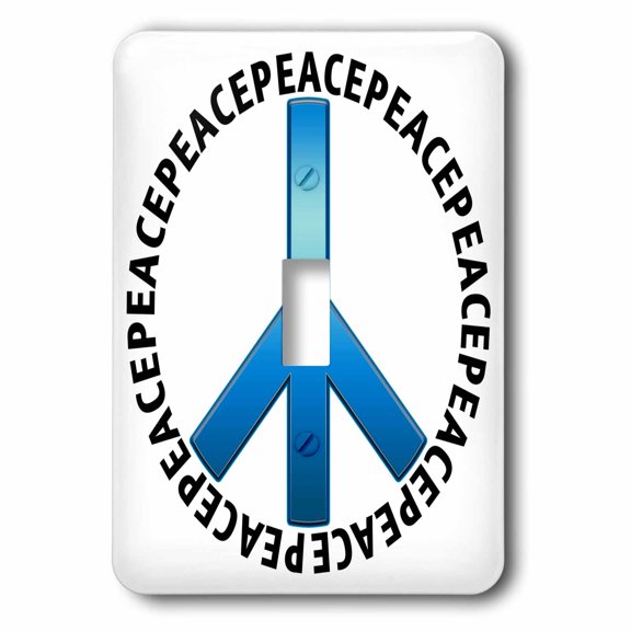 3dRose, Peace Sign 1 shows a blue peace sign with peace text repeating as an outer circle, single toggle switch