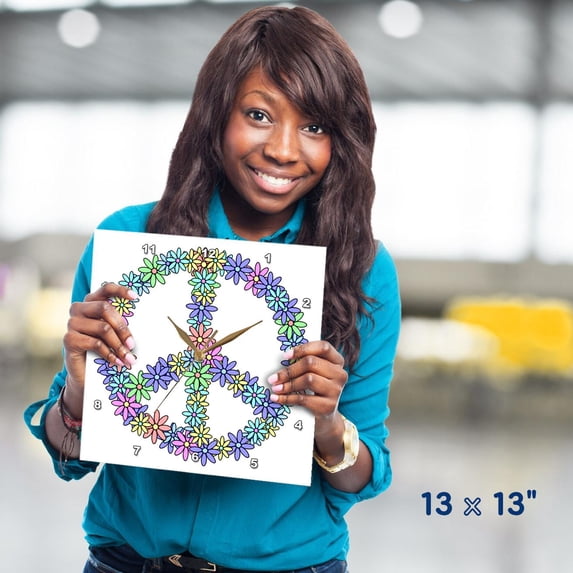 3dRose, Peace Sign Flower Power Design Pastel Rainbow, 13x13 Wall Clock