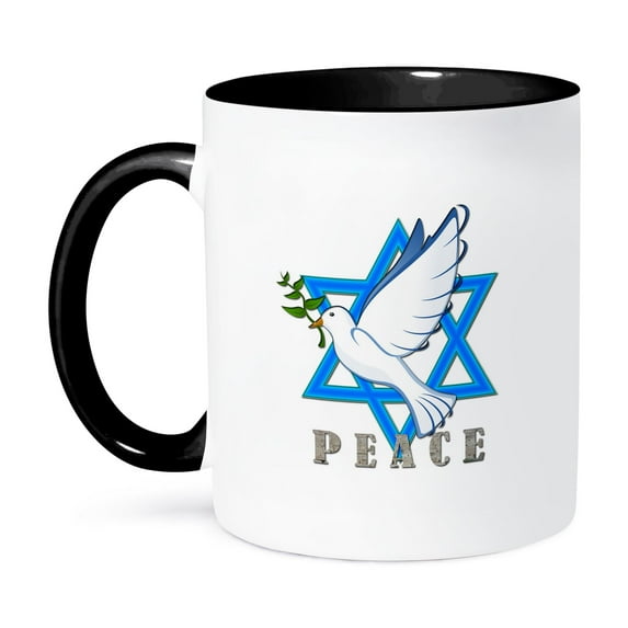 3dRose, Peace. Star of David. Love Israel. , 11oz Two-Tone Black Mug