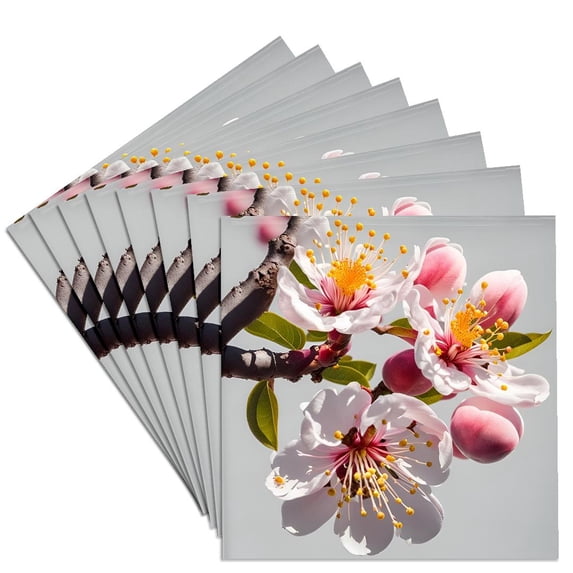 3drose, Peach Bloom Artistic Fantasy, Set of 8 Ceramic Tile Coasters