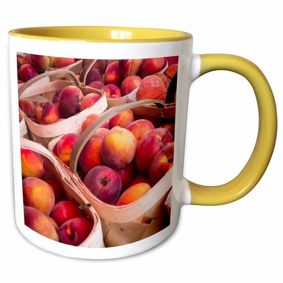 3drose, Peaches for Sale at a Farmers Market, Charleston, South Carolina. Usa, 11oz Two-tone Yellow Mug