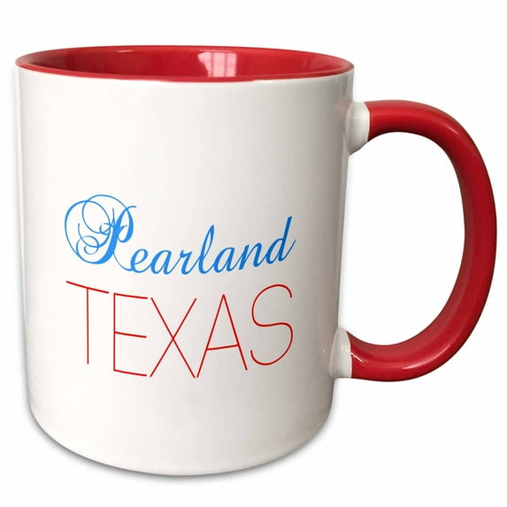 3drose, Pearland, Texas, Red, Blue Text. Patriotic Home Town Design, 15oz Two-tone Red Mug