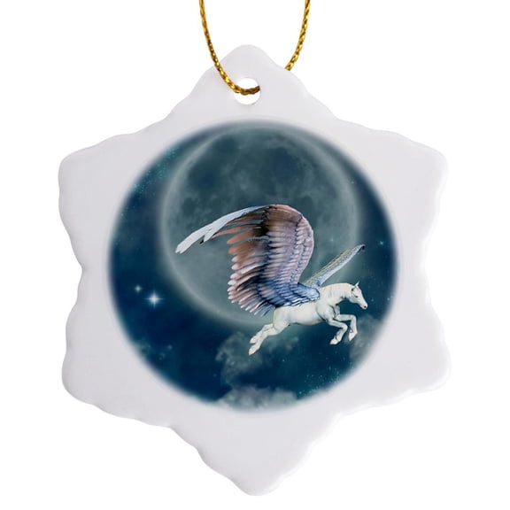 3drose, Pegasus Moon, 3 inch Snowflake Porcelain Ornament