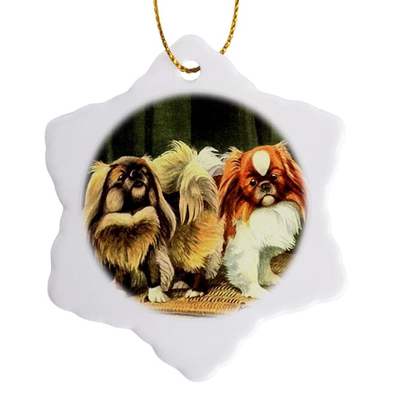 3drose, Pekingese, 3 inch Snowflake Porcelain Ornament