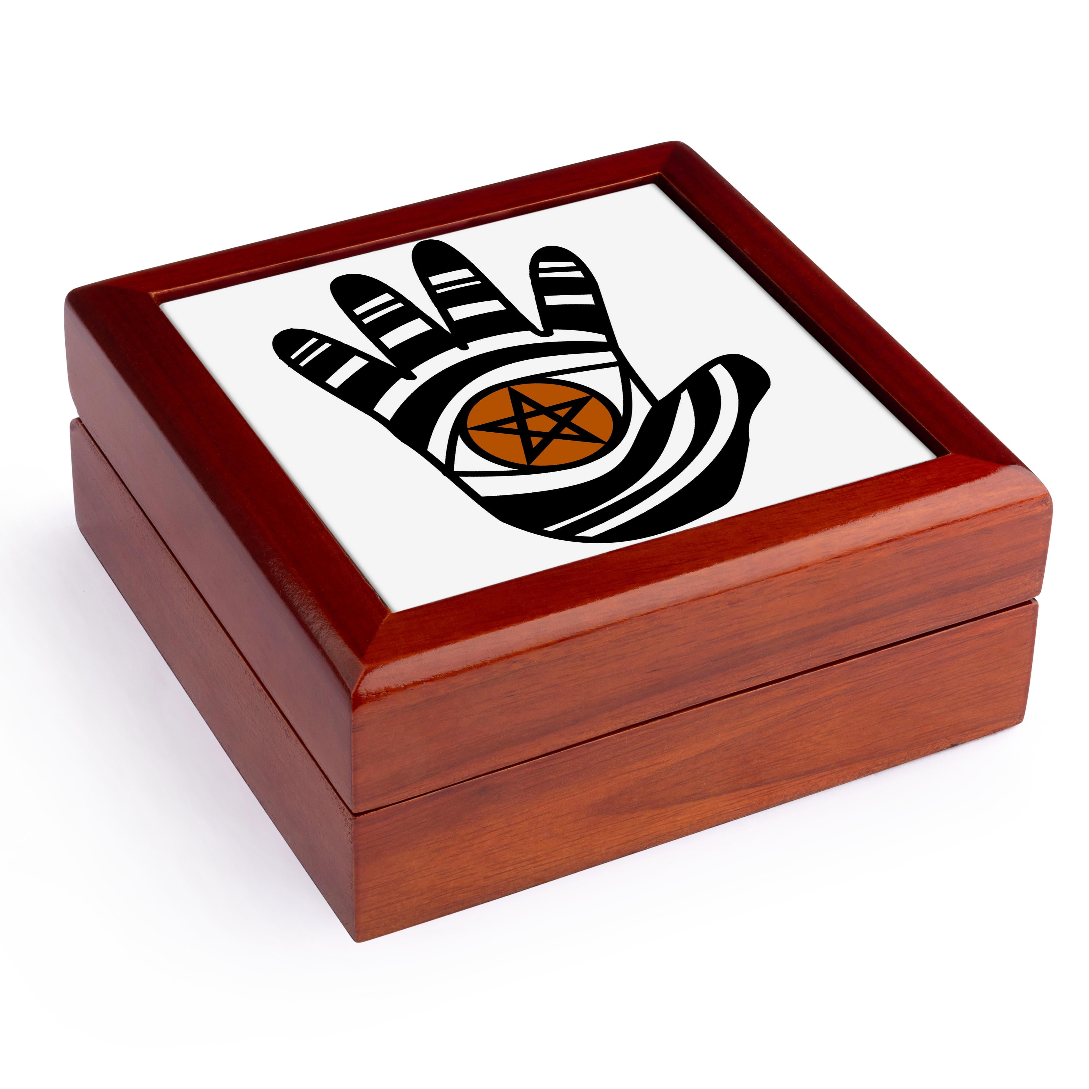 3dRose, Pentacle Hand Pagan Witchcraft Tribal Wicca Symbol, Jewelry Box 5.5x5.5 inch with 4 inch tile