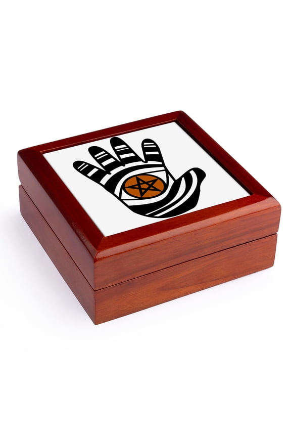, Pentacle Hand Pagan Witchcraft Tribal Wicca Symbol, Jewelry Box 5.5x5.5 inch with 4 inch tile