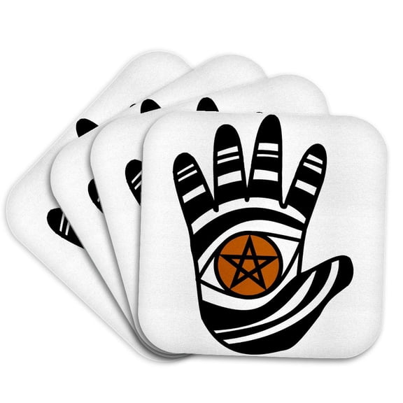 3dRose, Pentacle Hand Pagan Witchcraft Tribal Wicca Symbol, set of 4 Coasters - Soft