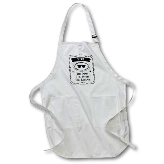 3dRose, Pepe The Man The Myth The Legend word for grandpa in French Francais, BLACK Full Length Apron with Pockets 22w x 30l