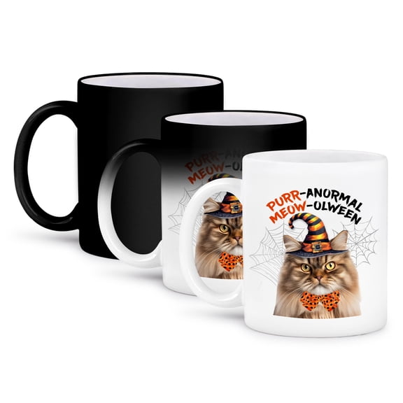 3dRose, Persian Cat with Tri Colored Markings ready for a Wizard Halloween, 11oz Magic Transforming Mug