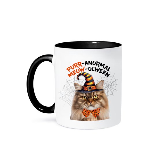 3dRose, Persian Cat with Tri Colored Markings ready for a Wizard Halloween, 11oz Two-Tone Black Mug