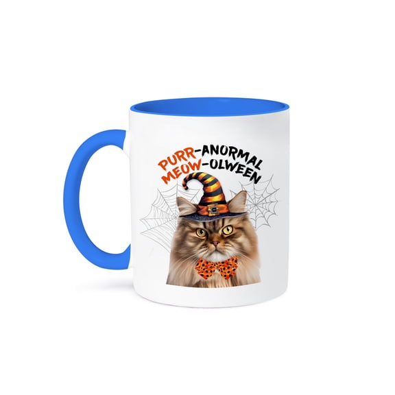 3dRose, Persian Cat with Tri Colored Markings ready for a Wizard Halloween, 11oz Two-Tone Blue Mug