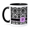 thumbnail image 1 of 3dRose, Personal initial P monogrammed pink black and white damask pattern girly stylish personalized letter, 15oz Two-Tone Black Mug, 1 of 3