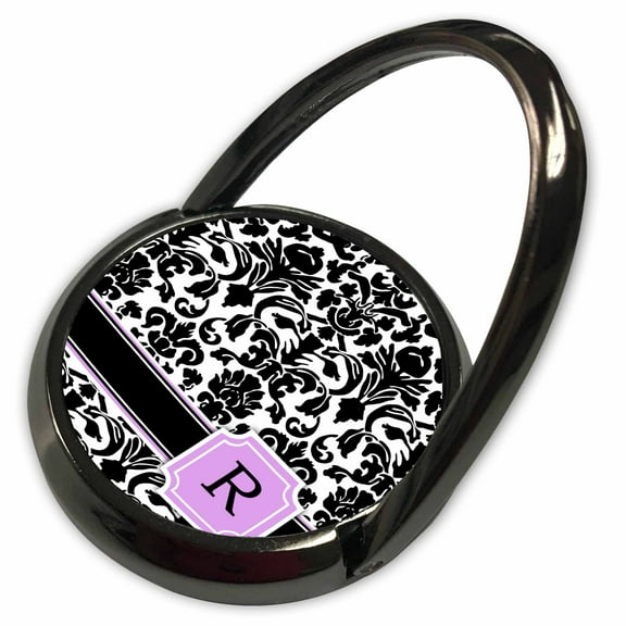 3dRose, Personal initial R monogrammed pink black and white damask pattern girly stylish personalized letter, Phone Ring