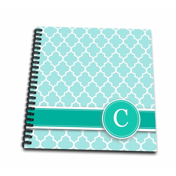 3dRose, Personalized letter C aqua blue quatrefoil pattern Teal turquoise mint monogrammed personal initial, Memory Book 12 x 12 inch