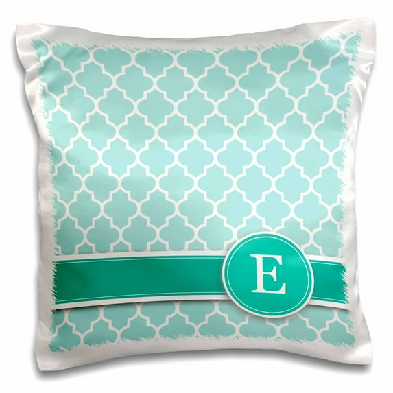 3dRose, Personalized letter E aqua blue quatrefoil pattern Teal turquoise mint monogrammed personal initial, 16x16 inch Pillow Case