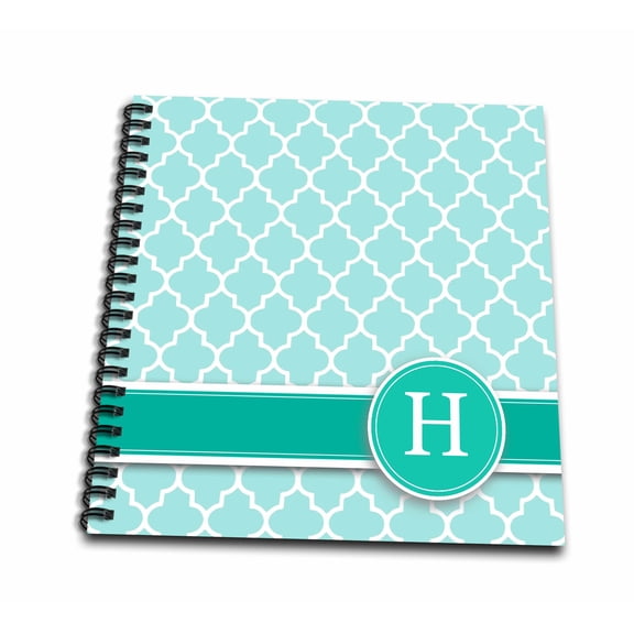 3dRose, Personalized letter H aqua blue quatrefoil pattern Teal turquoise mint monogrammed personal initial, Memory Book 12 x 12 inch