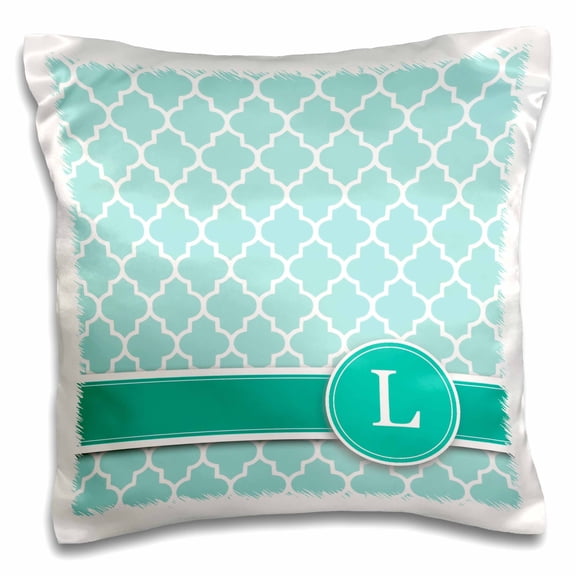 3dRose, Personalized letter L aqua blue quatrefoil pattern Teal turquoise mint monogrammed personal initial, 16x16 inch Pillow Case