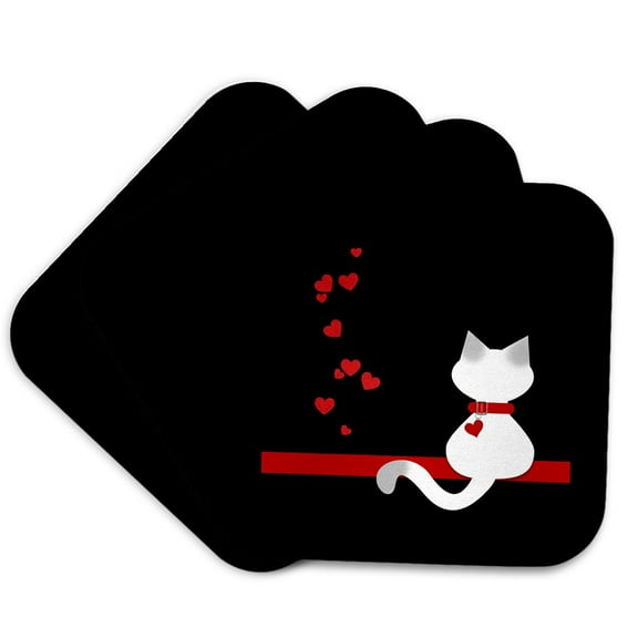 3drose, Pet Lovers Red Hearts Siamese Kitty Cat, Set of 4 Coasters - Soft