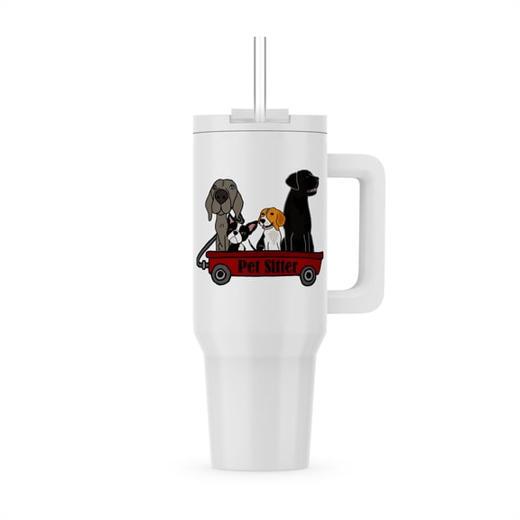 Pet Sitter Weimaraner, Black Lab, Boston Terrier, Beagle Dogs In Wagon, 40oz Tumbler