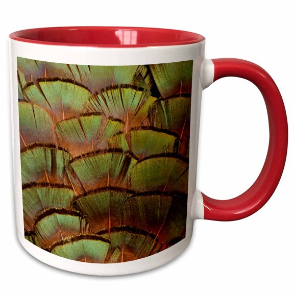 3drose, Pheasant Body Feather Fan Design 02, 15oz Two-tone Red Mug