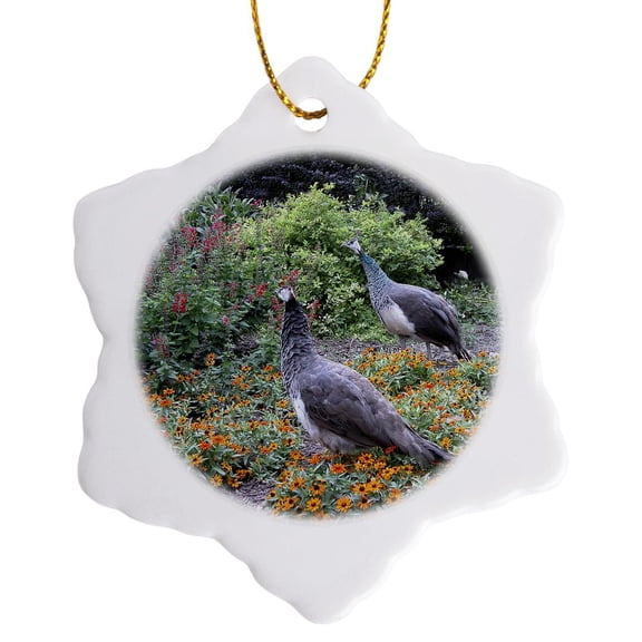 3drose, Pheasants in the Garden, 3 inch Snowflake Porcelain Ornament