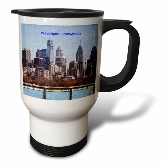 3drose, Philadelphia Skyline (textured), 14oz Stainless Steel Travel Mug