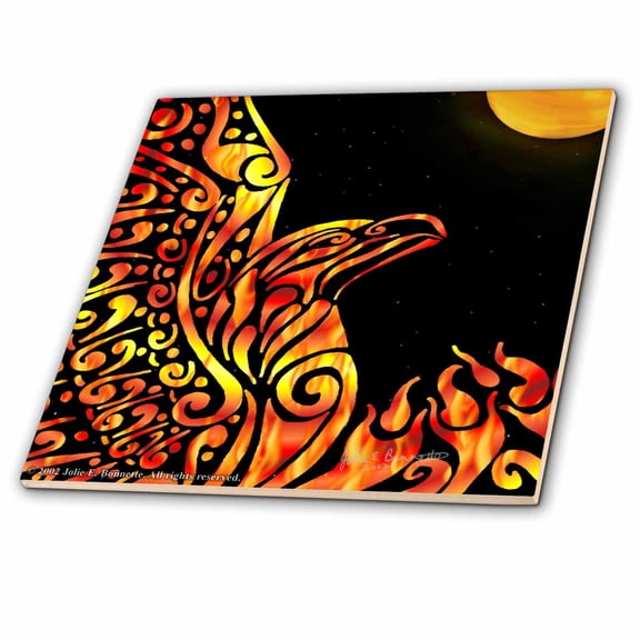 3dRose, Phoenix Fantasy Fire Tribal , 4 Inch Ceramic Tile