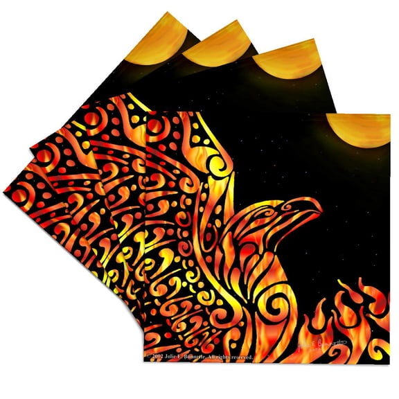 3dRose, Phoenix Fantasy Fire Tribal , Set of 4 Ceramic Tile Coasters