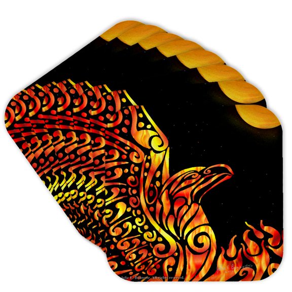 3dRose, Phoenix Fantasy Fire Tribal , Set of 8 Coasters - Soft