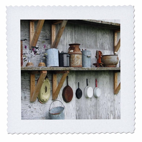 3dRose, Photo Of Antique Kitchenware In A Country Barn, 6x6 inch quilt square