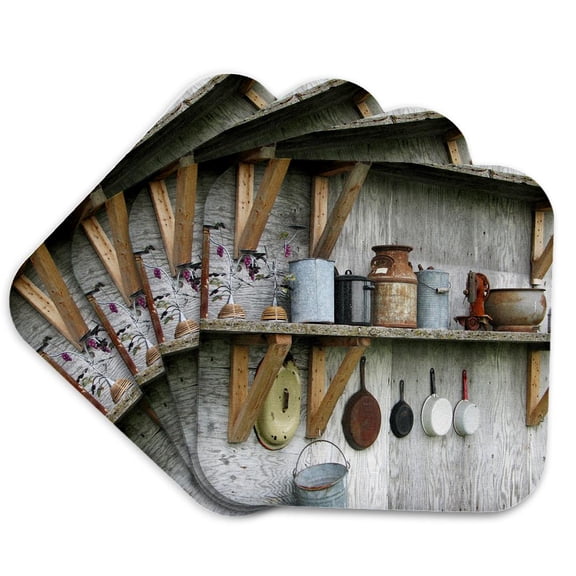 3dRose, Photo Of Antique Kitchenware In A Country Barn, set of 4 Coasters - Soft