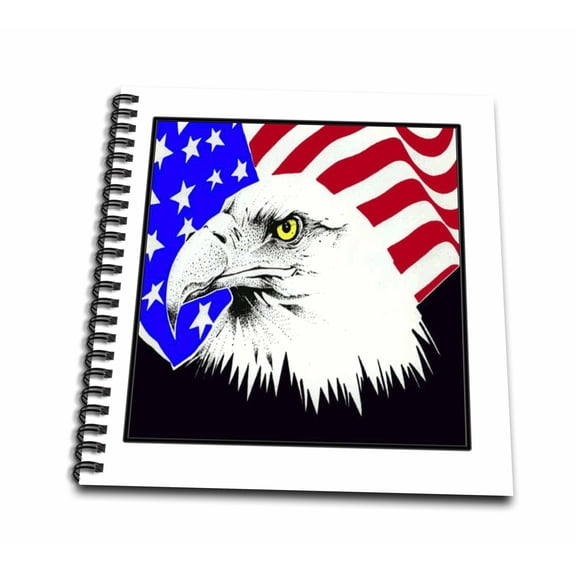 3dRose, Photo Of Eagle n USA Flag Button, Mini Notepad 4 x 4 inch