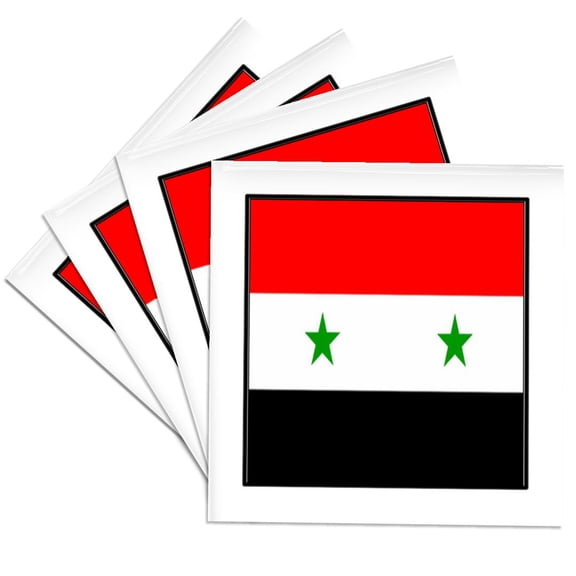 3dRose, Photo Of Syrian Arab Republic Flag Button, Set of 4 Ceramic Tile Coasters