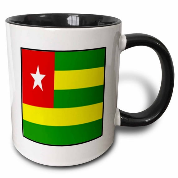 3drose, Photo of Togo Flag Button, 11oz Two-tone Black Mug