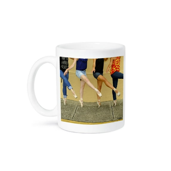3dRose, Photo Professional ballerinas dressed up with street clothing but wearing ballet shoes, 11oz Mug