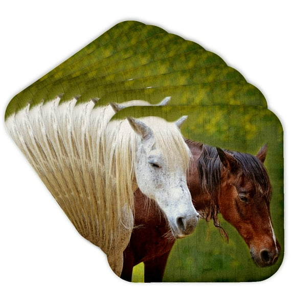 3drose, Photo of Two Horses, One Brown Horse and One White Horse, Set of 8 Coasters - Soft