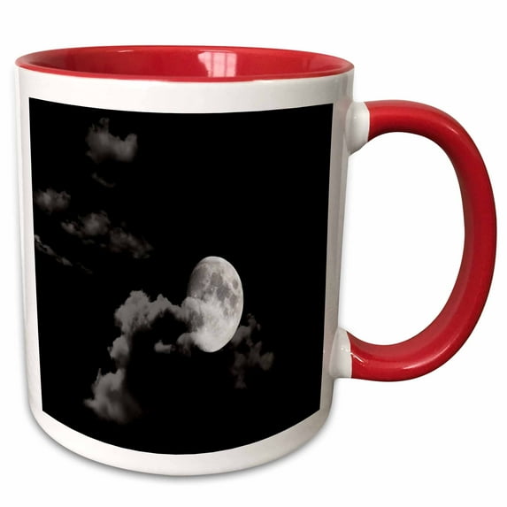 3drose, Photograph of a Full Moon and Clouds on a Dark Black Sky, 15oz Two-tone Red Mug