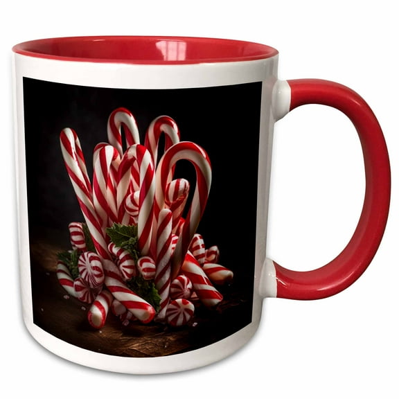 3drose, Photograph of a Cluster of Candy Canes, Peppermint Sticks, and Mints., 15oz Two-tone Red Mug