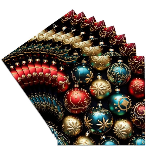 3drose, Photograph of Chrome Christmas Balls on a Black Background., Set of 8 Ceramic Tile Coasters