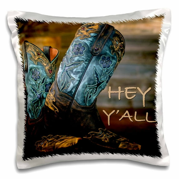3dRose, Photograph of cowgirl boots against a wood wall., 16x16 inch Pillow Case