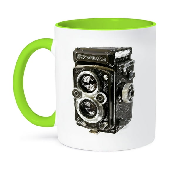 3dRose, Picture of a Vintage Twin Lens reflex TLR camera, 11oz Two-Tone Green Mug