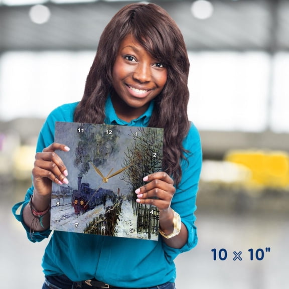 3dRose, Picture Of Monets Famous Painting Train In The Snow, 10x10 Wall Clock