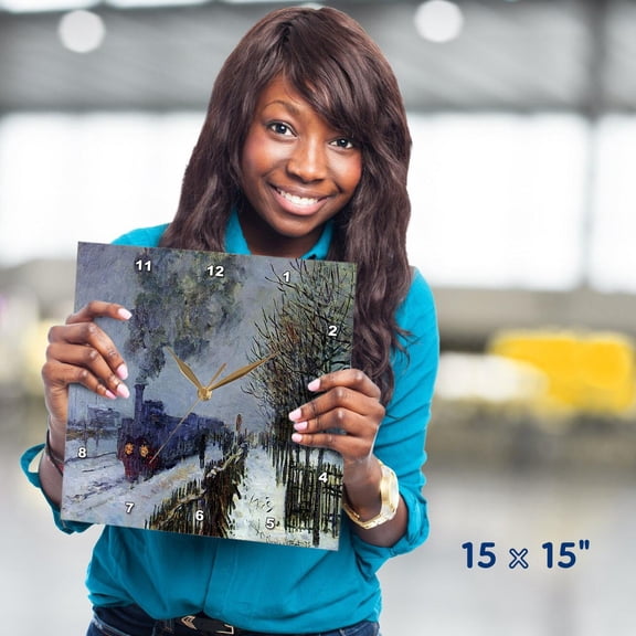 3dRose, Picture Of Monets Famous Painting Train In The Snow, 15x15 Wall Clock